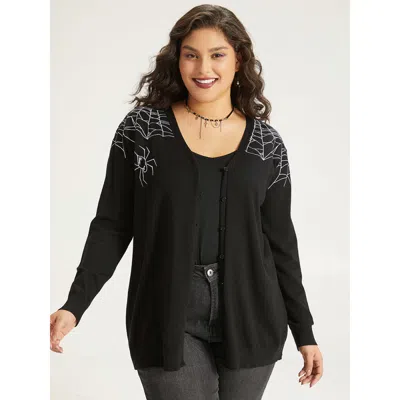 Bloomchic Women's Plus Size Supersoft Essentials Halloween Spider Web Button Through Cardigan Black 28/5x