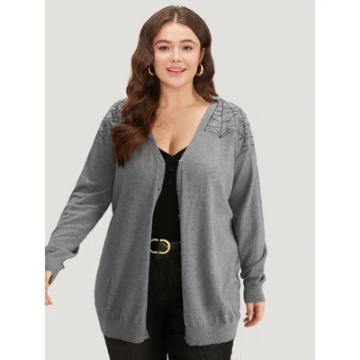 Bloomchic Women's Plus Size Supersoft Essentials Halloween Spider Web Button Through Cardigan Gray 18-20/2x