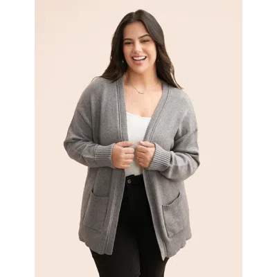 Bloomchic Women's Plus Size Supersoft Essentials Open Pockets Cardigan Dimgray Long Sleeve 14-16/1x