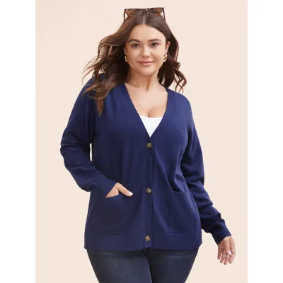 Bloomchic Women's Plus Size Supersoft Essentials Patched Pocket Raglan Sleeve Cardigan Midnight Long Sleeve 12 In Blue