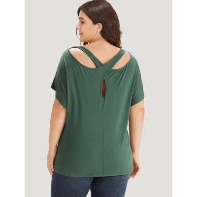 Bloomchic Women's Plus Size Supersoft Essentials Plain Batwing Sleeve Cut Out T-shirt Emerald Dailywear Short  In Green