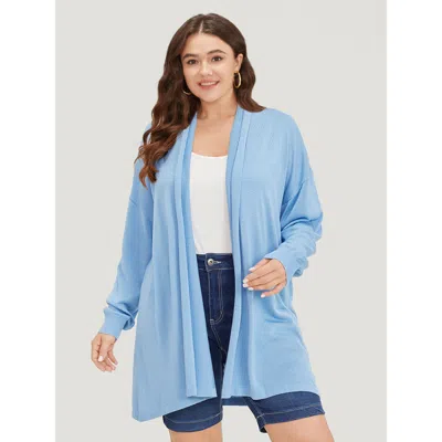 Bloomchic Women's Plus Size Supersoft Essentials Plain Drop Shoulder Lapel Collar Cardigan Lightblue Long Slee In Blue