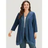 Bloomchic Women's Plus Size Supersoft Essentials Plain Lace Patchwork Open Front Kimono Darkblue Plain 10/m In Blue