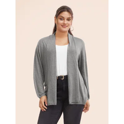 Bloomchic Women's Plus Size Supersoft Essentials Plain Lapel Collar Drape Cardigan Dimgray 12/l
