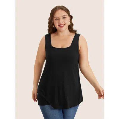 Bloomchic Women's Plus Size Supersoft Essentials Plain Square Neck Skinny Tank Top Black Casual H-line 26/4x