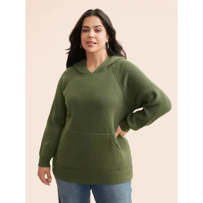 Bloomchic Women's Plus Size Supersoft Essentials Plain Textured Hooded Pullover Armygreen Long Sleeve 14-16/1x