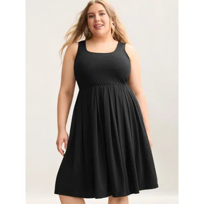 Bloomchic Women's Plus Size Supersoft Essentials Pleated Stretchy Waist Mini Dress Pureblack Casual Mini Non U