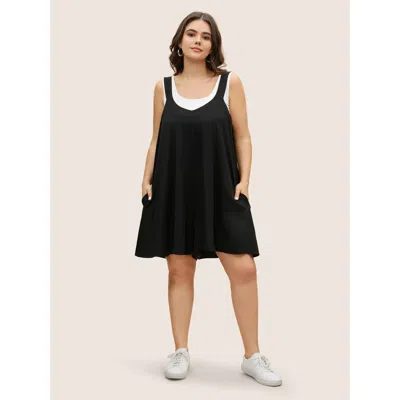 Bloomchic Women's Plus Size Supersoft Essentials Solid Adjustable Straps Loose Romper Black Not Graphics Casua