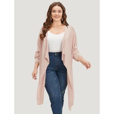 Bloomchic Women's Plus Size Supersoft Essentials Solid Asymmetrical Hem Lapel Collar Cardigan Dustypink Long S In Pink