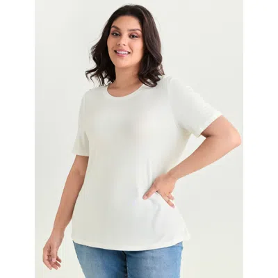 Bloomchic Women's Plus Size Supersoft Essentials Solid Basic Knit T-shirt Originalwhite Solid Casual Short Sle