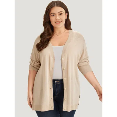 Bloomchic Women's Plus Size Supersoft Essentials Solid Button Through Loose Cardigan Apricot Long Sleeve 14-16 In Orange