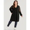 Bloomchic Women's Plus Size Supersoft Essentials Solid Crochet Lace Mesh Drape Open Front Coat Black Drape 10/ In Black