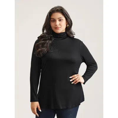 Bloomchic Women's Plus Size Supersoft Essentials Solid Funnel Neck Knit T-shirt Black Solid Casual Long Sleeve