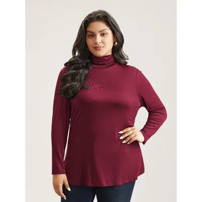 Bloomchic Women's Plus Size Supersoft Essentials Solid Funnel Neck Knit T-shirt Scarlet Solid Casual Long Slee In Red