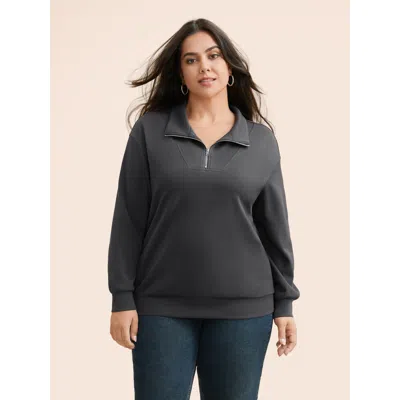 Bloomchic Women's Plus Size Supersoft Essentials Solid Half Zip Sweatshirt Dimgray Everyday 12/l