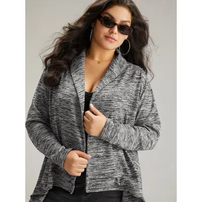 Bloomchic Women's Plus Size Supersoft Essentials Solid Heather Asymmetrical Hem Kimono Gray Texture 10/m