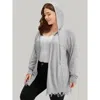 Bloomchic Women's Plus Size Supersoft Essentials Solid Hooded Raw Hem Drawstring Cardigan Lightgray Long Sleev In Gray
