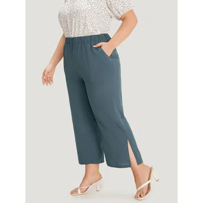 Bloomchic Women's Plus Size Supersoft Essentials Solid Patched Pocket Split Side Pants Indigo High Rise Dailyw In Purple