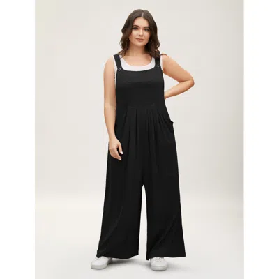 Bloomchic Women's Plus Size Supersoft Essentials Solid Pleated Pocket Jumpsuit Black Casual Relaxed Fit 12/l