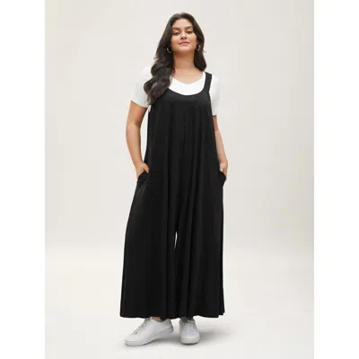 Bloomchic Women's Plus Size Supersoft Essentials Solid Pocket Adjustable Straps Jumpsuit Black Casual Baggy 22