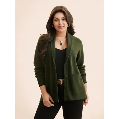Bloomchic Women's Plus Size Supersoft Essentials Solid Shawl Collar Cardigan Armygreen Long Sleeve Shawl Colla