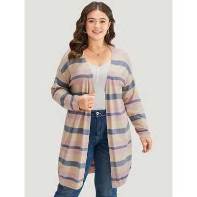 Bloomchic Women's Plus Size Supersoft Essentials Striped Contrast Cardigan Multicolor Long Sleeve 12/l