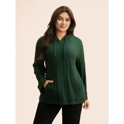 Bloomchic Women's Plus Size Supersoft Essentials Textured Hooded Roll Sleeve Sweatshirt Darkgreen Everyday 10/ In Green
