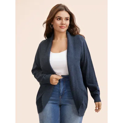 Bloomchic Women's Plus Size Supersoft Essentials Textured Lapel Collar Cardigan Midnight Long Sleeve 10/m In Blue