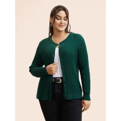 Bloomchic Women's Plus Size Supersoft Essentials Textured Round Neck Slim Cardigan Darkgreen Long Sleeve 30/6x In Green