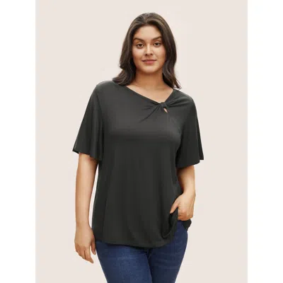 Bloomchic Women's Plus Size Supersoft Essentials Twist Front Asymmetrical Neck T-shirt Dimgray Solid Elegant S