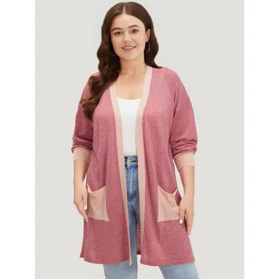 Bloomchic Women's Plus Size Supersoft Essentials Two Tone Pocket Tunic Cardigan Russet Long Sleeve 14-16/1x In Brown