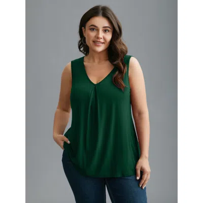 Bloomchic Women's Plus Size Supersoft Essentials V-neck Tank Top Darkgreen Casual V-neck 10/m In Green