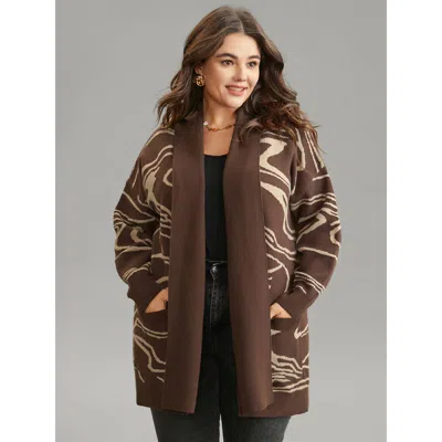 Bloomchic Women's Plus Size Supersoft Essentials Water Ripple Pocket Cardigan Darkbrown 18-20/2x In Brown