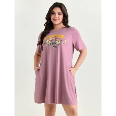 Bloomchic Women's Plus Size Supersoft Floral Print Nightgown Beanpastepowder Short Sleeve Midi Round Neck 22-2