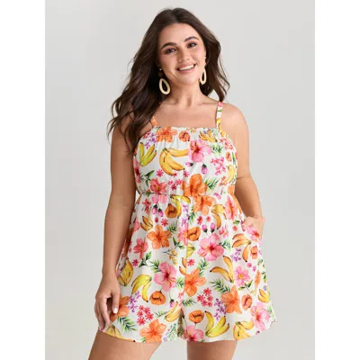 Bloomchic Women's Plus Size Supersoft Floral Print Square Neckline Romper Multicolor Vacation No Stretch 12/l