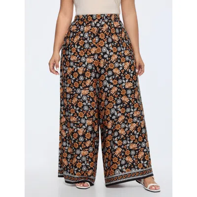 Bloomchic Women's Plus Size Supersoft Floral Print Straight-leg Pants Multicolor Floral Wide Leg Mid Rise Casu
