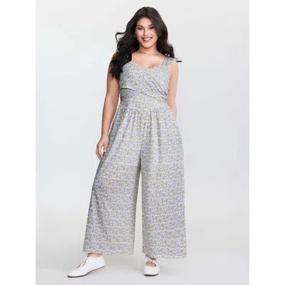 Bloomchic Women's Plus Size Supersoft Floral Print Twist Front Split Jumpsuit Lavender Casual 26/4x In Purple