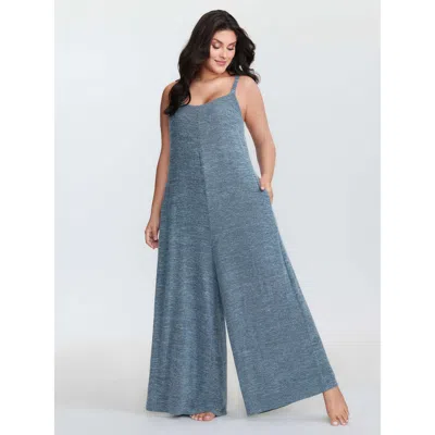 Bloomchic Women's Plus Size Supersoft Flowy Cami Lounge Jumpsuit Aegean Maxi 10/m In Blue