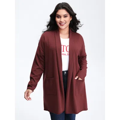 Bloomchic Women's Plus Size Supersoft Folded Collar Pocket Open-front Knit Cardigan Deepred Long Sleeve 10/m In Red