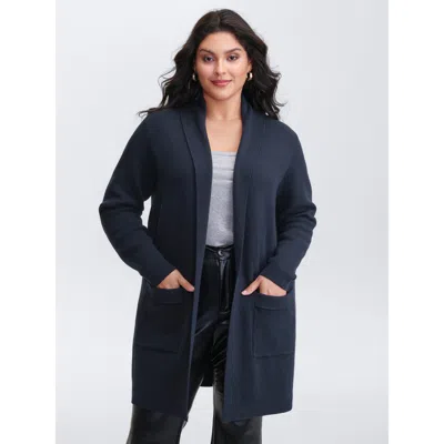 Bloomchic Women's Plus Size Supersoft Folded Collar Pockets Open-front Knit Cardigan Indigo Long Sleeve 14-16/ In Purple