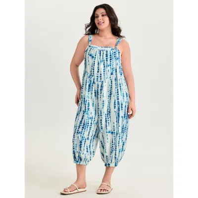 Bloomchic Women's Plus Size Supersoft Gradient Blend Adjustable Straps Cropped Jumpsuit Indigo Casual 10/m In Purple