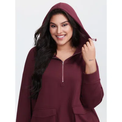 Bloomchic Women's Plus Size Supersoft Half Zipper High-neck Hoodie Deepred Casual 18-20/2x In Red