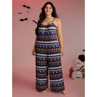 Bloomchic Women's Plus Size Supersoft Halloween Print Pockets Lounge Jumpsuit Multicolor Halloween Maxi 12/l