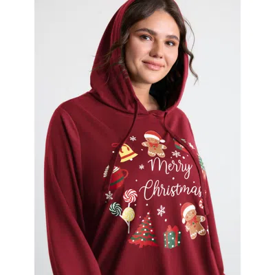 Bloomchic Women's Plus Size Supersoft Happy Holidays Hoodie Burgundy Graphic-christmas Casual Hooded Neck 18-2
