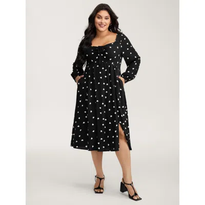Bloomchic Women's Plus Size Supersoft Hearts Back Cut-out Drawstring Midi Dress Black Heart Midi Elegant Tie K