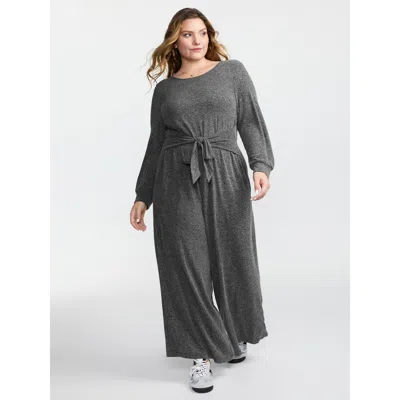 Bloomchic Women's Plus Size Supersoft Heather Cinched-waist Jumpsuit Dimgray Casual 10/m
