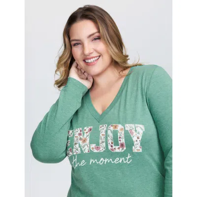 Bloomchic Women's Plus Size Supersoft Heather Deep V-neck T-shirt Emerald Graphic Casual Long Sleeve V-notch N In Green