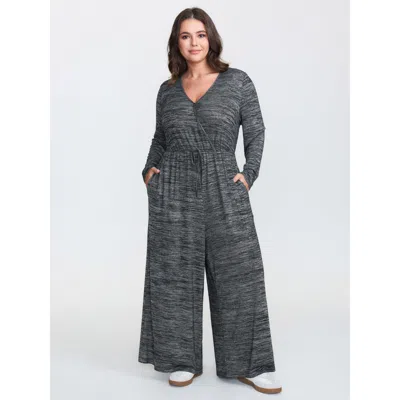 Bloomchic Women's Plus Size Supersoft Heather Drawstring Comfy Jumpsuit Black Casual 10/m