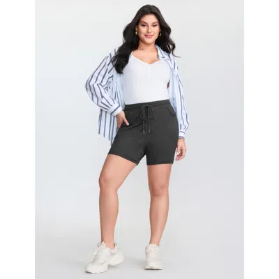 Bloomchic Women's Plus Size Supersoft Heather Drawstring Waist Shorts Dimgray Casual Straight Fit Drawstring S