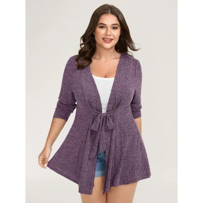 Bloomchic Women's Plus Size Supersoft Heather Ribbed Waist-tie Kimono Mauve Bowknot Fit & Flare 18-20/2x In Purple